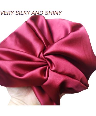 Silk Hair Bonnet for Women - Imitation Satin Night Sleep Cap - Wine Red - Buy Online on GoSupps.com