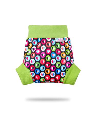 Petit Lulu Pull Up Cloth Nappy Wrap | Size S | Washable Diaper Wrap | Reusable Cloth Nappies | Made in Europe (Colorful Hearts)