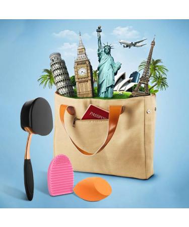 Rose Gold Oval Makeup Brushes Set with Blending Sponge and Cleaner - Buy Online on GoSupps.com