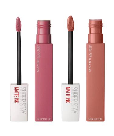 Maybelline New York SuperStay Matte Ink Lip Tint Color 15 Lover + SuperStay Matte Ink Lip Tint Color 65 Seductress - 2 Lipsticks with Tip Applicator