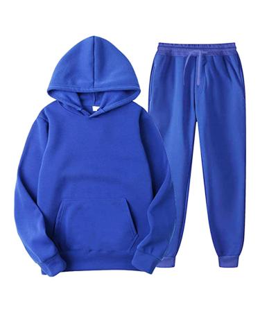 Winter Fleece Sweatsuits for Men: Sweatshirts Sweatpants Outfit Workout Set Hoodie & Joggers Tracksuits,s3 Blue Medium