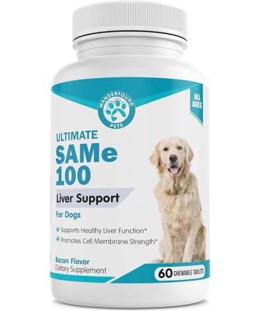SAMeLQ 100, Liver Support for Dogs, SAM e Chewable Hepatic Support for Dogs, Promotes Cell Membrane Strength, Bacon Flavor, 60 Tablets