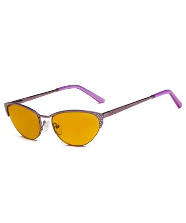 Eyekepper Computer Gaming Reading Glasses Anti Glare UV400 Reduces Eyestrain-96.9% Blue Light Blocking Orange Tinted Lens-Womens Sleep Better Cat-Eye Readers(Purple 1.50) +1.50 Purple-bb98 Lens