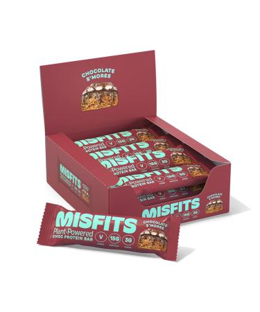 Misfits Vegan Protein Bar, S'mores Plant Based Chocolate Protein Bar, High Protein, Low Sugar, Low Carb, Gluten Free, Dairy Free, Non GMO, Pack Of 12