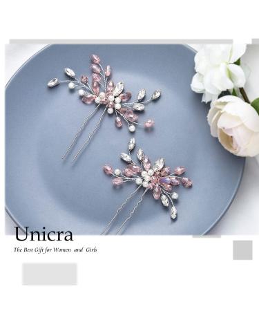 Unicra Rhinestone Hair Needles for Brides - Wedding Hair Jewelry with Pink Crystals | 2 Pieces - Buy Online on GoSupps.com