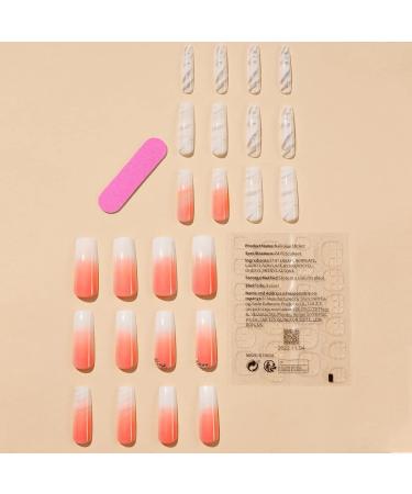 Long Coffin Press on Nails with Rhinestone and Marble Designs - Pink Gradient Change False Nails - 24PCS - Buy Online on GoSupps.com