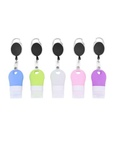 5-part silicone travel bottle set portable refill bottle with retractable carabiner leak-proof empty travel containers for liquid hand soap toilet articles 38 ml
