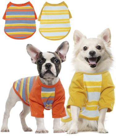 DENTRUN 2 Pack Stripe Dog Shirts for Small Medium Large Puppy Cat Apparel Pet Lightweight Outfit Soft Clothes Basic Breathable Vests Red & Yellow XX-Small Red & Yellow
