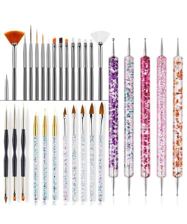 Pitxsgsia 1 Set Crystal Handle Acrylic UV Gel Nail Brushes Carving Glitter Pen Manicure DIY Nail Art Tool