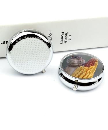 Small Travel Pill Case - Round Metal Pill Box 3 Compartment Portable Organizer for Daily & Travel - Hamster Design - Buy Online on GoSupps.com