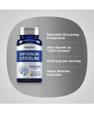 Piping Rock CDP Choline Citicoline 1000mg | 60 Quick Release Capsules | for Men and Women | Non-GMO Gluten Free Dietary Supplement - Buy Online on GoSupps.com