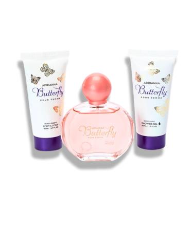 BUTTERFLY POUR FEMME SET WITH 3 ITHEMS 5.1 FL. OZ (1- REFRESHING SHOWER GEL 1.7 FL. OZ. 1-EAU DE PARFUM SPRAY 1.7 FL.OZ. 1- MOISTURIZING BODY LOTION 1.7 FL. OZ.) Floral Fruity fragrance for women. - Buy Online on GoSupps.com