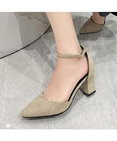 Xtzyglfd Women's Monochrome Pointed Thick Heel Sandals - Casual Beige Summer Footwear (UK 6) - Buy Online on GoSupps.com