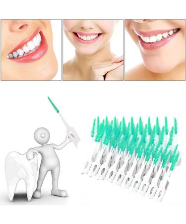 JOCXZI Interdental Brush - 200 Soft Silicone Brushes for Effective Tooth Cleaning | Portable Dual-House Floss Stick (Green) - Buy Online on GoSupps.com