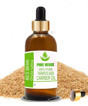 Pure Herbs Rice Bran Oil (Oryza Sativa) Pure and Natural Therapeutic Carrier Oils with Dropper (15 ml)