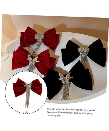 Angoily Tassel Hair Clip Big Bow Crystal Hair Clip French Barrette Hair Jewels for Women Goody Hair Clips for Women Tassel Hair Bow Crystal Bow Hair Clip Headgear Miss Red Bow Tie Velvet - Buy Online on GoSupps.com