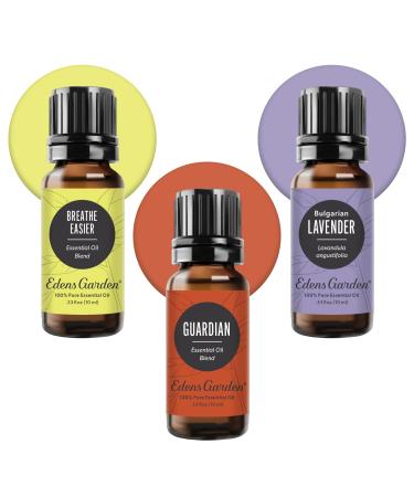 Edens Garden Essential Oils Well-Being 3 Set 100% Pure Therapeutic Grade Undiluted Natural Aromatherapy for Skin Diffusers & Home Includes: Breathe Easier Guardian & Lavender 10 ml/ 3 Pack Well-Being 0.33 Fl Oz (Pa