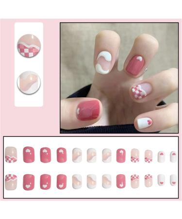 Square Short Fake Nail Full Cover with Glue Detachable French Heart Press on Nails 24 Pieces Finger Nail Art Tips for Nail Salons and Women DIY Nail Art - Buy Online on GoSupps.com