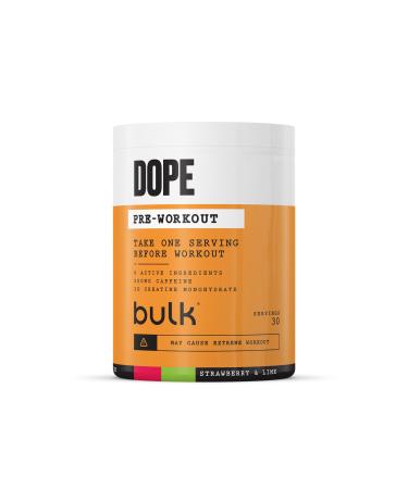 Bulk Dope Pre-Workout Powder Strawberry and Lime Energy Drink With Beta Alanine Creatine Monohydrate Caffeine Arginine (AAKG) Citrulline Taurine Vitamin B6 510g 30 Servings