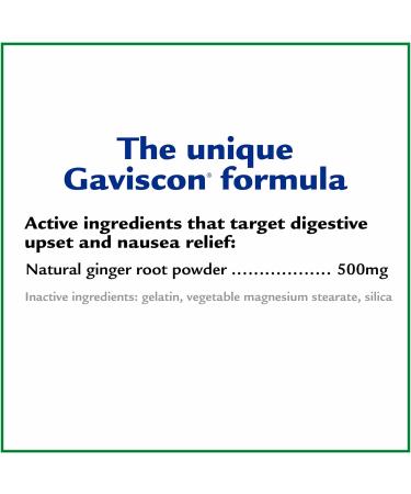 Gaviscon Anti Nausea Ginger Capsules - 25 Count - Tablets for Nausea Relief & Digestion Support Natural Ginger - Free of Aluminum Lactose and Gluten 18 Count (Pack of 1) - Buy Online on GoSupps.com