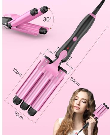 3 Barrels Hair Waver for Large Waves - 25mm Curling Iron with PTC Ceramic Barrels and Temperature Setting - Quick Heating, Heat-Resistant Glove Included (Pink) - Buy Online on GoSupps.com