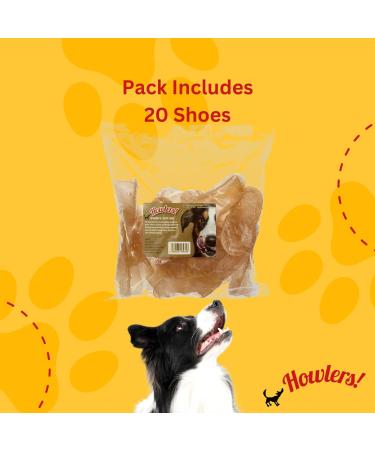 HOWLERS 12.5cm Pack of 20 Natural Rawhide Dog Chew Shoes | Rawhide Shoes For Dogs Made From 100% Natura Hide | Dog Chews Long Lasting Natural Ingredients 360 g (Pack of 1) - Buy Online on GoSupps.com