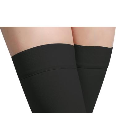 Open Toe Thigh High Compression Stockings Pair - 20-30mmHg Firm Support, Silicone Band, Unisex, Best for Veins & Edema - Black, Size S - Buy Online on GoSupps.com