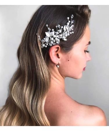 Unicra Bridal Wedding Hair Vine Silver Pearl Hair Accessories Bridal Headpiece for Women and Bridesmaid
