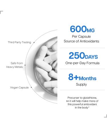 Just Glow NAC (N-Acetyl-L-Cysteine) 600mg - 250 Capsules | NAC Supplement | Pure NAC 600mg Capsule for Antioxidants | Maintenance of Good Health | Made in Canada | 250 Vegetable Capsules 250 count (Pack of 1) - Buy Online on GoSupps.com