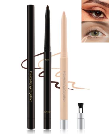 Brown+Nude Waterline Eyeliner Pencil Cream Gel Eye Liner Pencils for Older Women Waterproof Smudge-Proof Long Wear Retractable Eyeliner Pen with Sharpener Water Line Eyeliner for Sensitive Eyes-2Pcs 02# Brown+n003