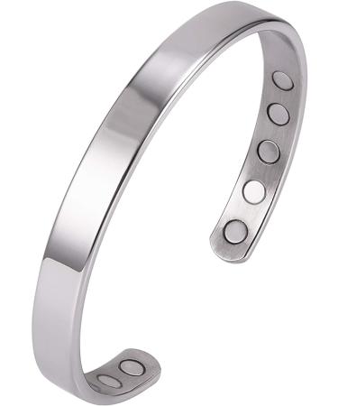MagnetRX Men's Magnetic Bangle Bracelet - Elegant Golf/Tennis Elbow Relief & Balance - Polished Silver Large - Buy Online on GoSupps.com