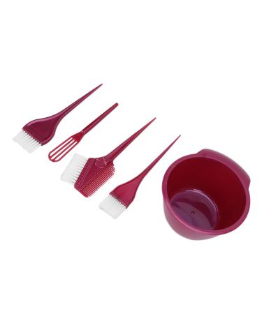 Hair dye tool set 5-part hair dye set hair dye brushes has soft and hard bristles for shop life at home studio (wine red)