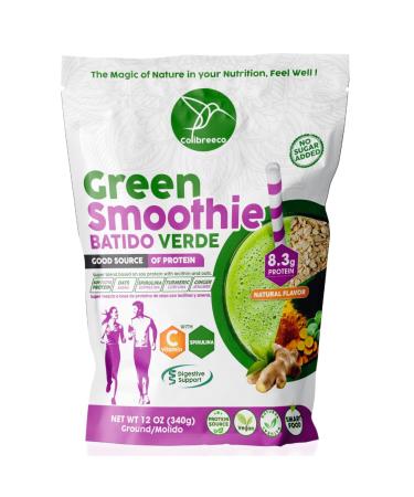 COLIBREECO Plant-Based Green Protein Powder 12 oz (Pack of 1) Superfood Protein with Spirulina Turmeric Ginger Probiotics for Digestive Support Nutrition & Energy. Vegan & Chemical-Free.