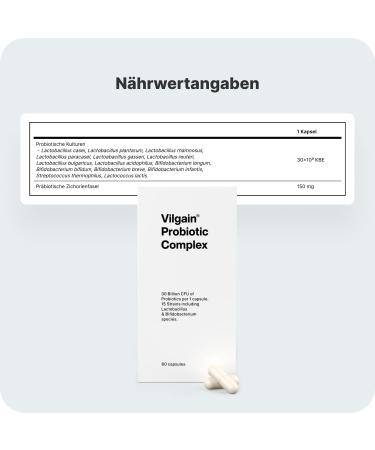 Vilgain Probiotic Complex - 2 Months Supply | 30 Billion Cultures 15 Strains for Gut Health Immune Support & Mental Well-being - 60 Capsules - Buy Online on GoSupps.com