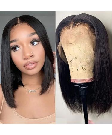 Bob Wig Human Hair Straight 10 Inch 13X4 Lace Front Wig Human Hair 150% Density Short Straight Frontal Bob Wig 13x4 HD Transparent Lace Frontal wig Pre Plucked With Baby Hair Free Part Natural Color 10 Inch Natural color