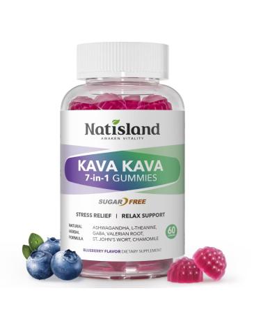 Chewable Kava Kava Gummies Kava Kava Root Extract with Ashwagandha & L-Theanine Kava Supplement for Women & Men 7-in-1 Herbal Blend for Stress Relief & Relaxation Sugar-Free Vegan 60 Ct 1 PACK