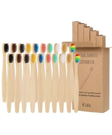tiopeia 20 Pcs Kids Bamboo Toothbrush Ergonomic Biodegradable Handle Children Toothbrushes Kids Toothbrushes