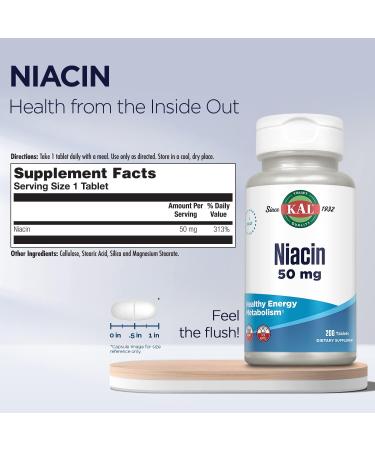 Kal 50mg Niacin Tablets - 200 Count | High Quality Niacin Supplement - Buy Online on GoSupps.com