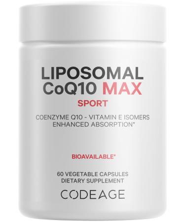 Codeage Liposomal CoQ10 Max Supplement - 250 mg Coenzyme Q10 with Vitamin E Isomers Tocopherols - 2-Month Supply - 1 Capsule Per Serving - Liposomal Delivery - Non-GMO Gluten-Free - 60 Capsules