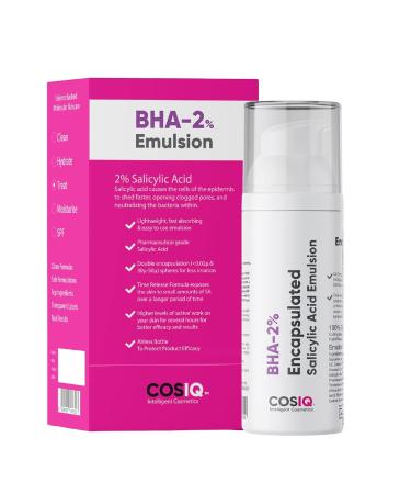 Cos- IQ BHA-2% Encapsulated Salicylic Acid Emulsion Face Serum for Sensitive Skin | Face Exfoliator for Blackheads Whiteheads Acne & Open Pores | Reduces Breakouts | For Women & Men | 30ml