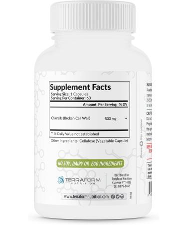 TerraForm Nutrition Pure Chlorella Supplement - Green Superfood 1000mg per Serving High Potency Vegan Super Food - 30 Servings - 60 Capsules - Buy Online on GoSupps.com