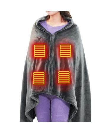 USB electrically heated wrap shale heated warm scarf ceiling 3 steps Adjustable temperature heat-covering ceiling coral fleece 8 areas heated cloak 150 x 85 cm-dark gray