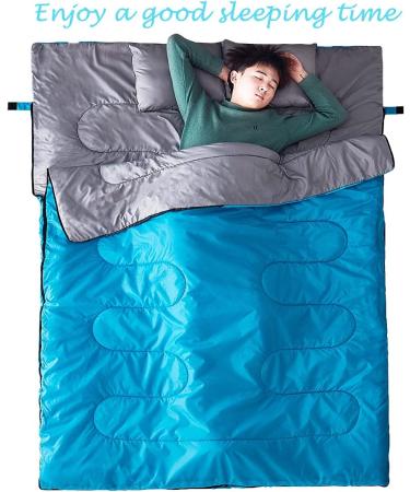 Tuphen Double Sleeping Bag with 2 Pillows - Queen Size XL for 2 People - 3 Season Waterproof Adults Sleeping Bag for Camping, Backpacking, Hiking - Lake Blue Grey - Buy Online on GoSupps.com
