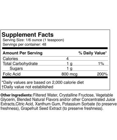 Life Solutions Liquid Folic Acid Supplement 800 mcg Vitamin B9 per Serving Berry Flavor 8 fl oz Fast Absorption Prenatal Heart & Brain Support - Buy Online on GoSupps.com