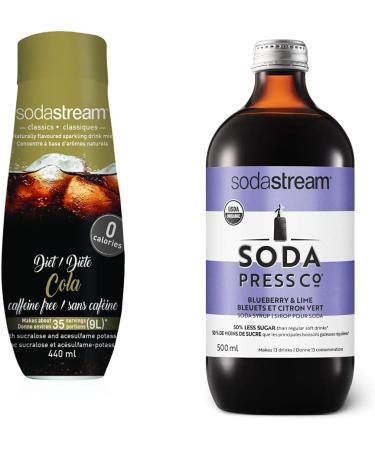 SodaStream Classic Diet Cola Caffeine Free 440 milliliters and Soda Press Organic Blueberry & Lime 500 milliliters