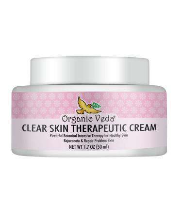Organic Veda Clear Skin Therapeutic Cream  Rejuvenate & Repair Skin Problems  Powerful Botanicals with Organic Neem Turmeric Moringa Tulsi Hibiscus Black Cumin for Healthy Skin  1.7 oz