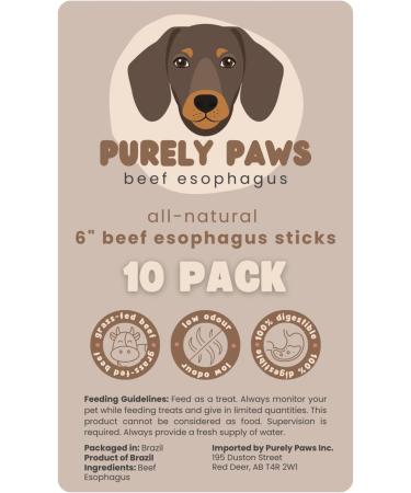 Purely Paws All-Natural Beef Esophagus Sticks - Safe High-Reward Dog Chew Sticks- Rawhide Free - (6" 10 Count) 6" (10 Pack) - Buy Online on GoSupps.com