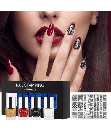 14-Piece Nail Stamp Set | 8 Nail Stamping Plates Scraper & 4 Polishes - Perfect for Gorgeous Nail Art - Buy Online on GoSupps.com