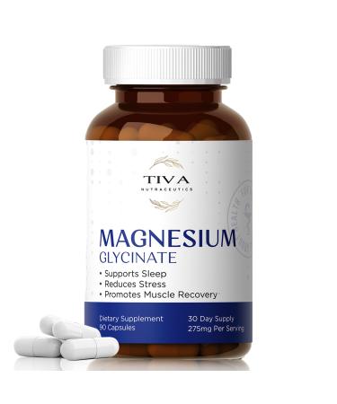TIVA Nutraceutics Magnesium Glycinate Gentle & Highly Absorbable Magnesium for Sleep Muscle Relaxation & Heart Health | Chelated Magnesium Complex for Energy & Bone Support | 90 Capsules