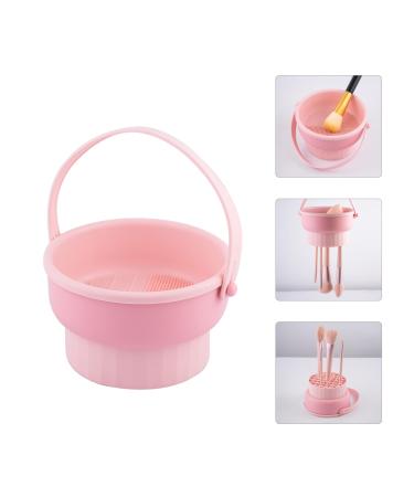 Makeup Brush Cleaning Mat Silicone Makeup Brush Holder Foldable Makeup Brush Scrubber Pad Cleaning Mat Drying Hook Daily Storage 3-in-1 Portable Makeup Tool (Pink)